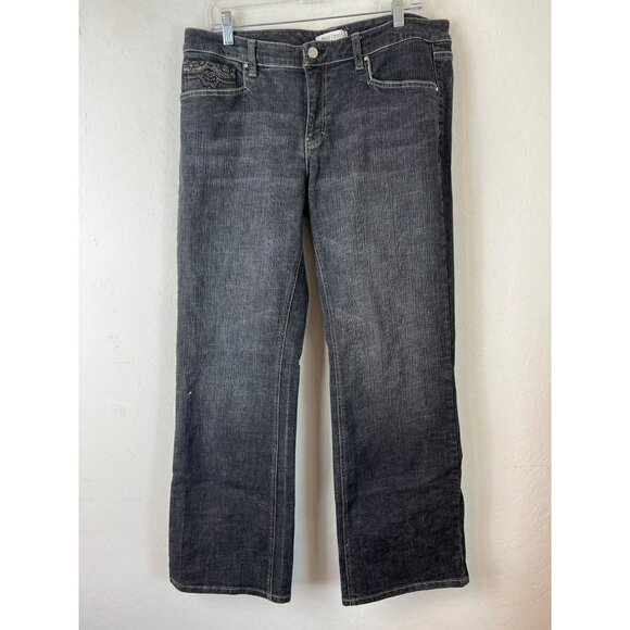 White House Black Market Blanc Bootcut Black Crystal Embellished Pocket Jeans Sz - Picture 1 of 10